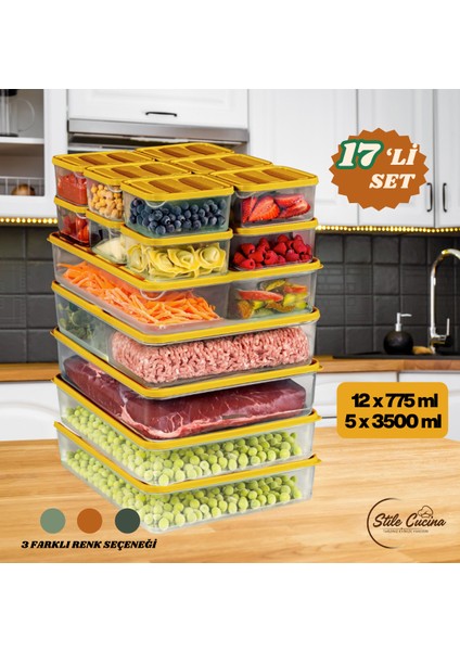 17'li Buzdolabı Düzenleyici Organizeri Mikrodalgaya Uygun Difriz Saklama Kabı (5X3500ML)(12X775ML) fiyatları
