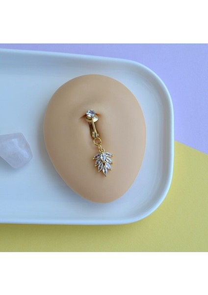 Deliksiz Yaprak Sallantılı Sıkıştırma Klipsli Göbek Piercingi Belly Piercing