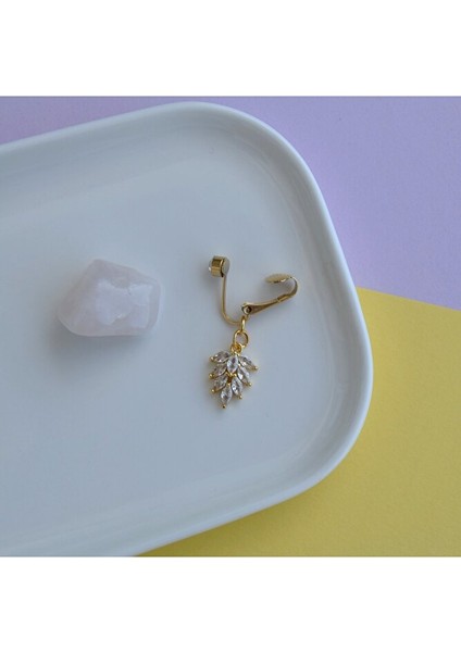 Deliksiz Yaprak Sallantılı Sıkıştırma Klipsli Göbek Piercingi Belly Piercing