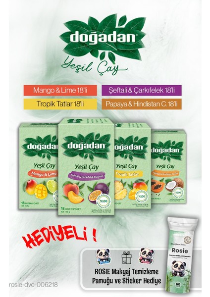 4 Paket Yeşil Çay Ailesi 18'li Paketler ve Rosie Pamuk Hediyeli