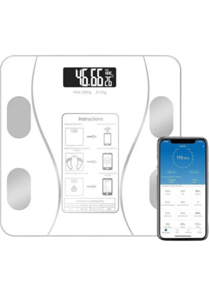 Dijital Bluetoothlu Akıllı Kilo ve Yağ Ölçüm Tartısı, Beyaz Cam Materyal fiyatları