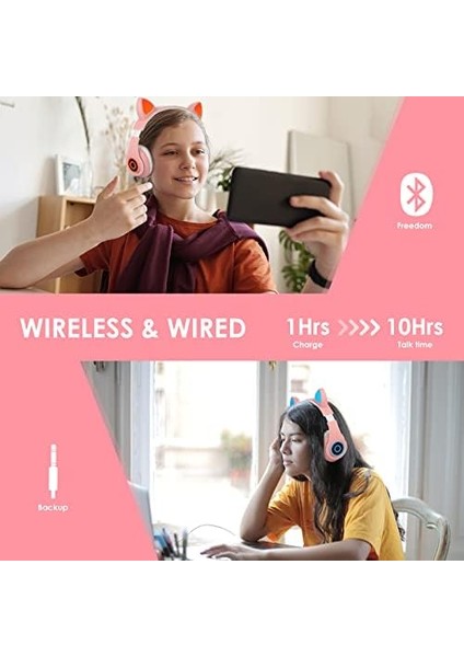 Bluetooth Kulaklık Kız Çocuk Kulak Üstü Kedi Kulaklığı Rgb LED Işık Katlanabilir Stereo Kablosuz Kulaklık Çocuklar ve Yetişkinler Için Mikrofonlu Dizüstü Bilgisayar / Pc / Tv (Pembe) modelleri