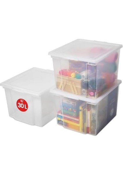 Ohyama Çok Yönlü Saklama Kutuları, 30L, 3'lü Set, Şeffaf, Kolay Mandal, Istiflenebilir, Şeffaf Plastik, Dolap, Raflar, Garaj, Organizasyon, Giysiler, Battaniyeler, Garaj Malzemeleri, Usb-M fiyatları