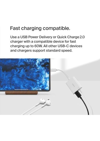 Rockstar™ 3,5 mm Ses + Usb-C® Şarj Adaptörü, Usb-C 60W Güç Dağıtımlı Kulaklık Adaptörü iPhone 15, iPad Pro, Galaxy, Note, Google Pixel, Lg, Sony Xperia ve Daha Fazlası Için Hızlı Şarj - Beyaz fiyatları