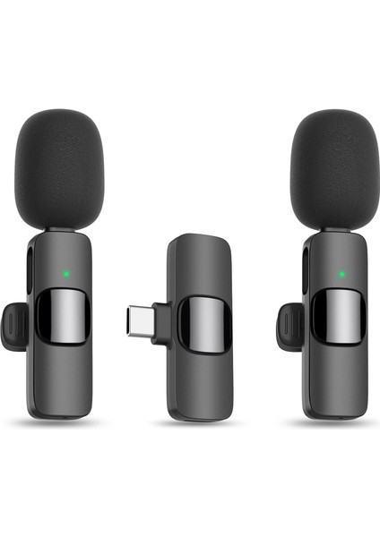 2’li Kablosuz Yaka Mikrofon Seti – Type-C Girişli, 1 Alıcı 2 Mikrofon, Bluetooth’suz Tak-Çalıştır, Gürültü Engelleme, iPhone 15/16 Ile Uyumlu, Vlog, Röportaj, Canlı Yayın Için