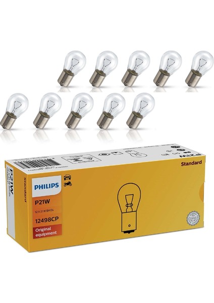 (10 Adet) Philips 12V P21W Sinyal Ampulü (93) 12498 Cp Standart