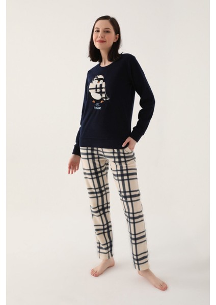 Cute Penguins Lacivert Kadın Uzun Kol Pijama Takım