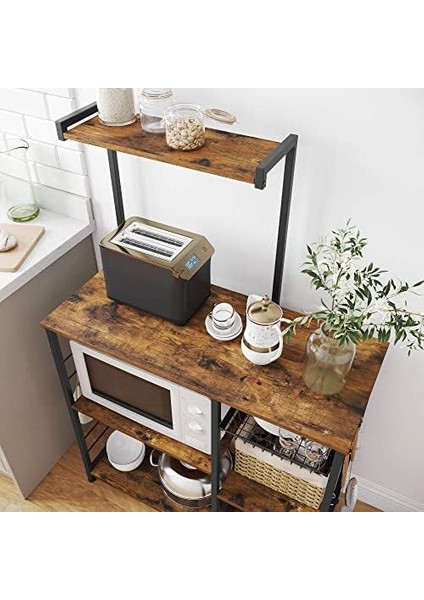 Fırıncı Raflı Raf, Tel Sepetli Mikrodalga Standı, 6 S-Kanca, Mutfak Rafı, Baharatlar, Tencereler ve Tavalar Için Yardımcı Depolama Alanı, Rustik Kahverengi KKS35X fiyatları