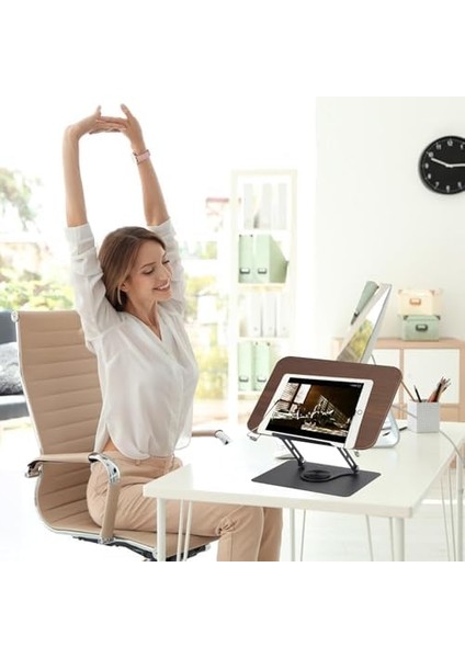 Metal Ahşap Kitap Okuma Standı 360 Dönebilen Katlanabilir Masaüstü Rahle Laptop Standı Tablet modelleri
