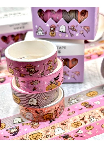 Sevimli Cadılar 4'lü Washi Bant Set/washi Tape/masking Tape/desenli Bant fırsatları