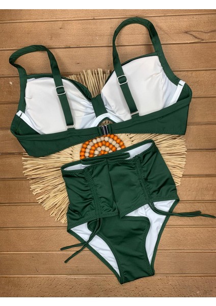 Kadın Siyah Likralı Esnek Şık Rahat Büyük Beden Telli Balenli Toparlayıcı Yüksek Bel Bikini Takım indirimleri