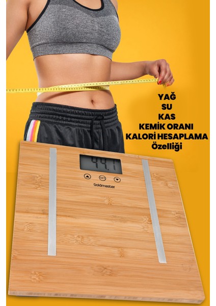 Dijital Geniş LED Ekranlı Bambu Malzemeli Vücut Analizli Tartı, Kahverengi fiyatları