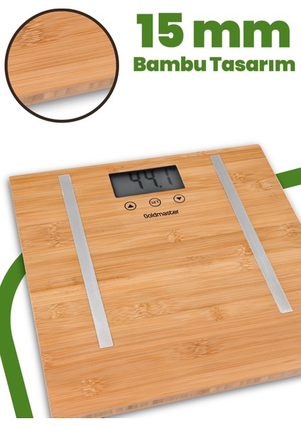 Dijital Geniş LED Ekranlı Bambu Malzemeli Vücut Analizli Tartı, Kahverengi modelleri