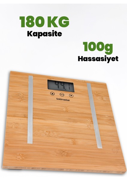 Dijital Geniş LED Ekranlı Bambu Malzemeli Vücut Analizli Tartı, Kahverengi indirimleri