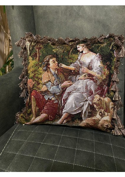 Jakarlı Goblen Dokuma Püsküllü Dekoratif Akırlent Kılıfı
