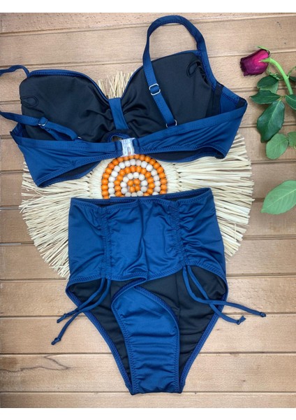 Kadın Siyah Likralı Esnek Şık Rahat Büyük Beden Telli Balenli Toparlayıcı Yüksek Bel Bikini Takım indirimleri
