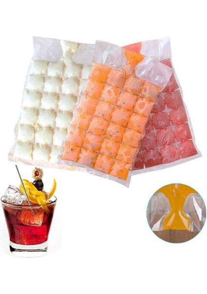 Lua 2 Paket 480 Adet Buz Küpü, Buz Torbası, Kolay Çıkarılan Buz Küpü Kalıp Tepsileri, Dondurucu, Kokteyl, Kemik Suyu Torbası Dondurma Meyve Suyu Için Kendinden Sızdırmaz Buz Küpü Torbaları