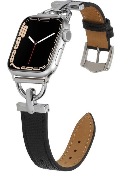 ​​​ Ile Uyumlu Watch 42MM Krd-53 Deri Kordon Siyah-Gümüş