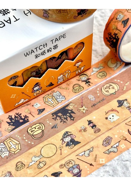 Sevimli Cadılar 4'lü Washi Bant Set Turuncu /washi Tape/masking Tape/desenli Bant modelleri