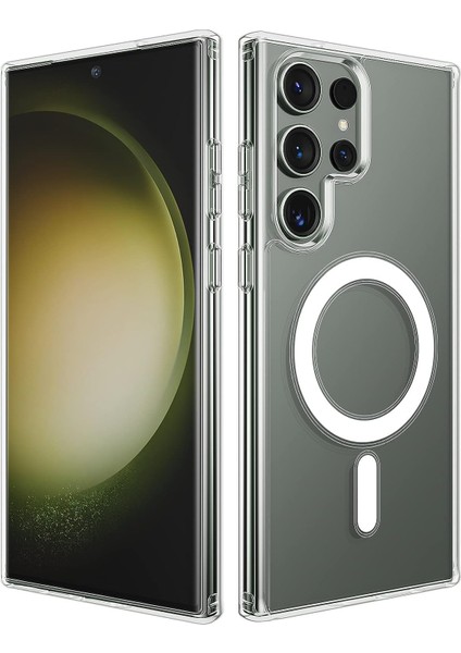 Trend Galaxy S25 Ultra Uyumlu Kablosuz Şarj Özellikli Şeffaf Kılıf Silikon Sararmaya Dayanıklı Kalın Koruyucu Güçlü Manyetikli Hybrid Kılıf ( S25 Ultra)
