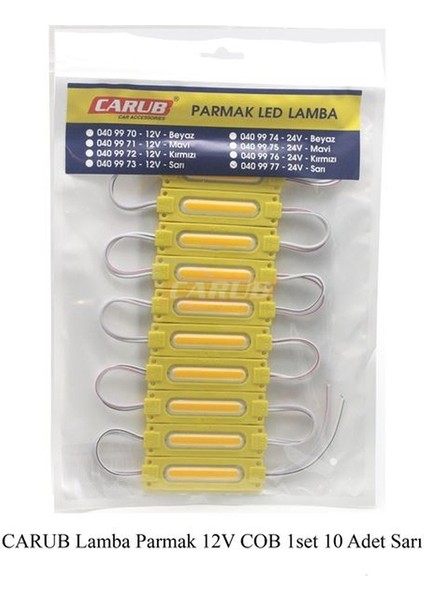 12 Volt Parmak Cob LED Lamba Sarı - 10 Adet