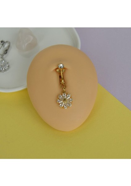 Deliksiz Göbek Piercing Mıknatıslı Sıkıştırma Çiçek Figürlü