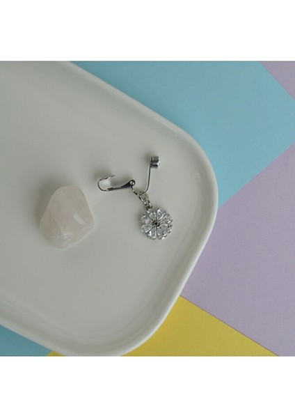 Deliksiz Göbek Piercing Mıknatıslı Sıkıştırma Çiçek Figürlü