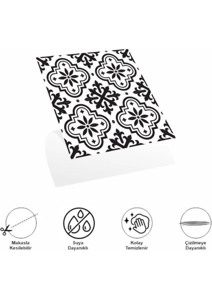 Decohandy Pvc Duvar Karosu 30X30CM 4'lü Paket - Siyah Beyaz Çini Desen 0,36M2 fiyatları