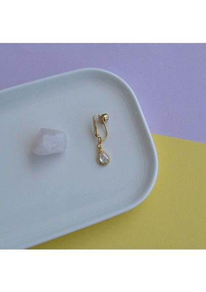 Deliksiz Zirkon Damla Sallantılı Sıkıştırma Klipsli Göbek Piercingi Belly Piercing