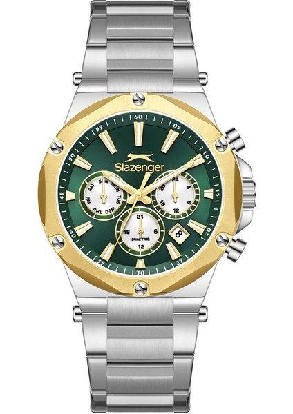 SL.09.2501.2.04 Erkek Kol Saati | Yeşil Kadranlı Çelik Güç ve Altın Detay