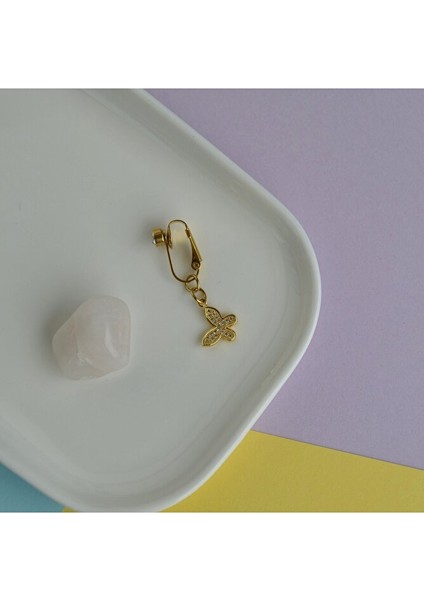 Deliksiz Göbek Piercing Mıknatıslı Sıkıştırma Kelebek Figürlü