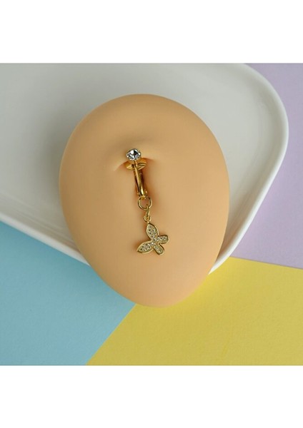 Deliksiz Göbek Piercing Mıknatıslı Sıkıştırma Kelebek Figürlü