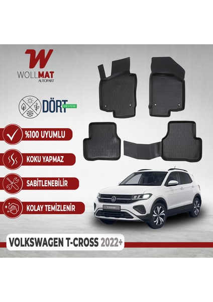 Volkswagen T Cross Paspas 2022 Sonrası Uyumlu 3D Havuzlu Paspas Seti