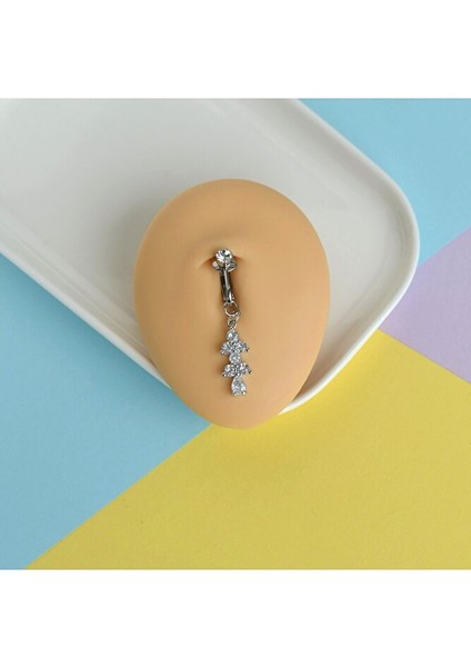 Deliksiz Göbek Piercing Mıknatıslı Sıkıştırma Taş Sallantılı