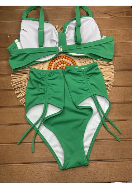 Kadın Siyah Likralı Esnek Şık Rahat Büyük Beden Telli Balenli Toparlayıcı Yüksek Bel Bikini Takım indirimleri