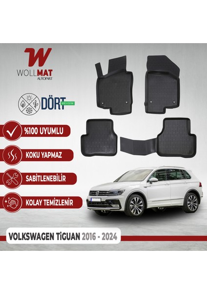 Volkswagen Tiguan Paspas 2016 2024 Arası 3D Havuzlu Paspas Seti