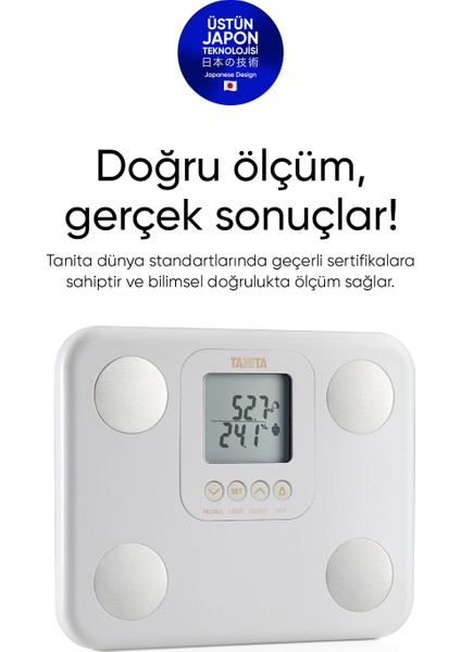 Akıllı Dijital Vücut Analiz Tartısı, Yağ, Sıvı, Kas ve Kilo Ölçer, Beyaz Renk, Plastik Materyal