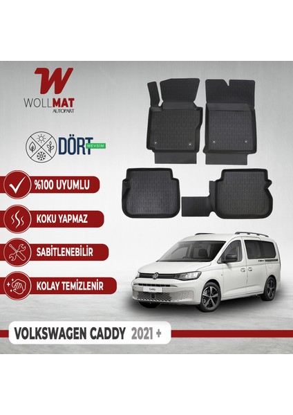 Volkswagen Caddy Paspas 2021 Sonrası Uyumlu 3D Havuzlu Paspas Seti