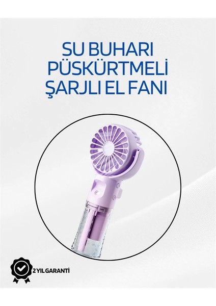 Taşınabilir Şarjlı Su Sisi Püskürtmeli Mini El Fanı – 4 Hız Ayarı, Tip-C Şarjlı, Sessiz Motor