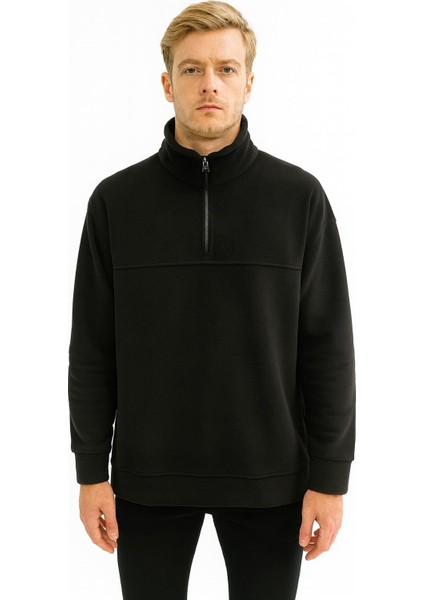 Unisex Relax Fit Rahat Kesim Polar Yarım Fermuarlı Dik Yaka Sweatshirt - 7387