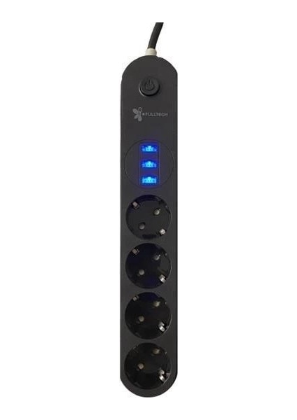 4lü Siyah Anahtarlı 3 USB Li Akım Korumalı Topraklı Çocuk Korumalı Grup Priz 2 Metre