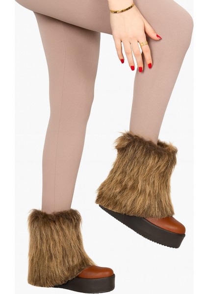 Kadın Tüylü Platform Bot | Kışlık Peluş Detaylı Kalın Taban Bot