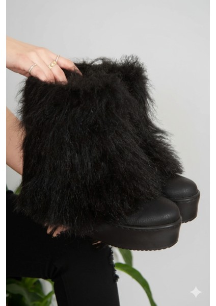 Kadın Tüylü Platform Bot | Kışlık Peluş Detaylı Kalın Taban Bot fiyatları