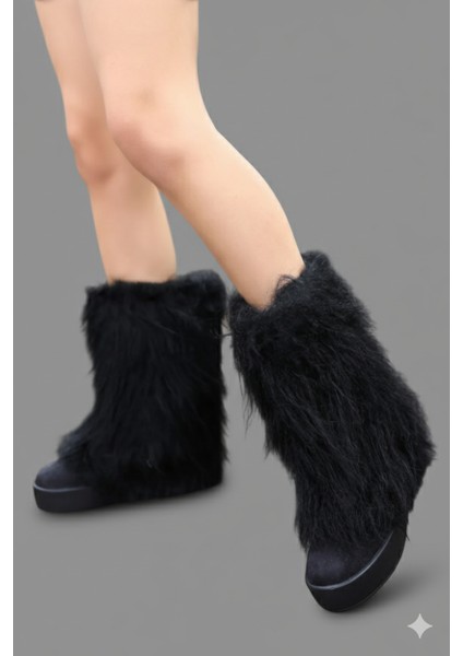 Kadın Tüylü Platform Bot | Kışlık Peluş Detaylı Kalın Taban Bot modelleri