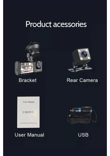 Siyah 1080P Araç Içi 3 Kameralı LCD Ekranlı Gece Görüşlü , G-Sensör , Geri Görüş Kamera fırsatları