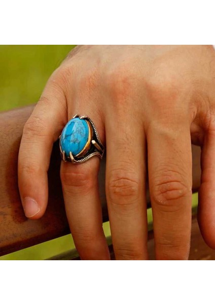 Gümüş Kartal Pençesi Turkuaz Taşlı Erkek Yüzük fiyatları