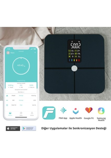 Lacivert, Ekranlı Akıllı Bluetooth Baskül, Cam Materyal, Resmi Garantili modelleri