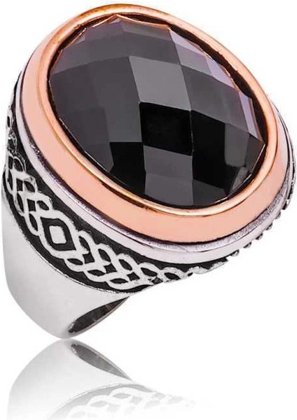 Gümüş Siyah Kesme Taşlı Erkek Yüzük