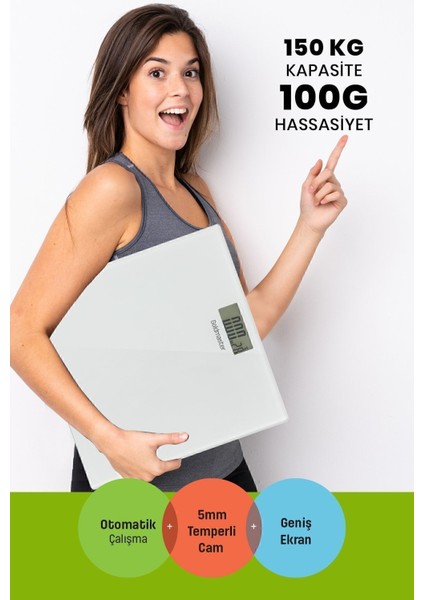 Dijital Banyo Tartısı, Geniş Ekran, 6 mm Temperli Cam, Çok Renkli, Garantili indirimleri