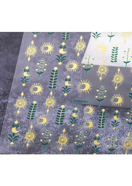Bohem Tarz Yeşil Gold Tırnak Süsleme Stickerı Nail Art Süslemeleri fiyatları